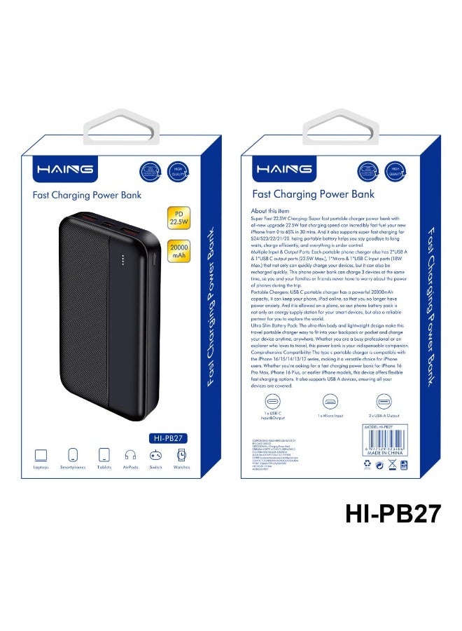 HAING HI-PB27-B 20000mAh 22.5W Fast Charging Portable Charger - Black - Image 2